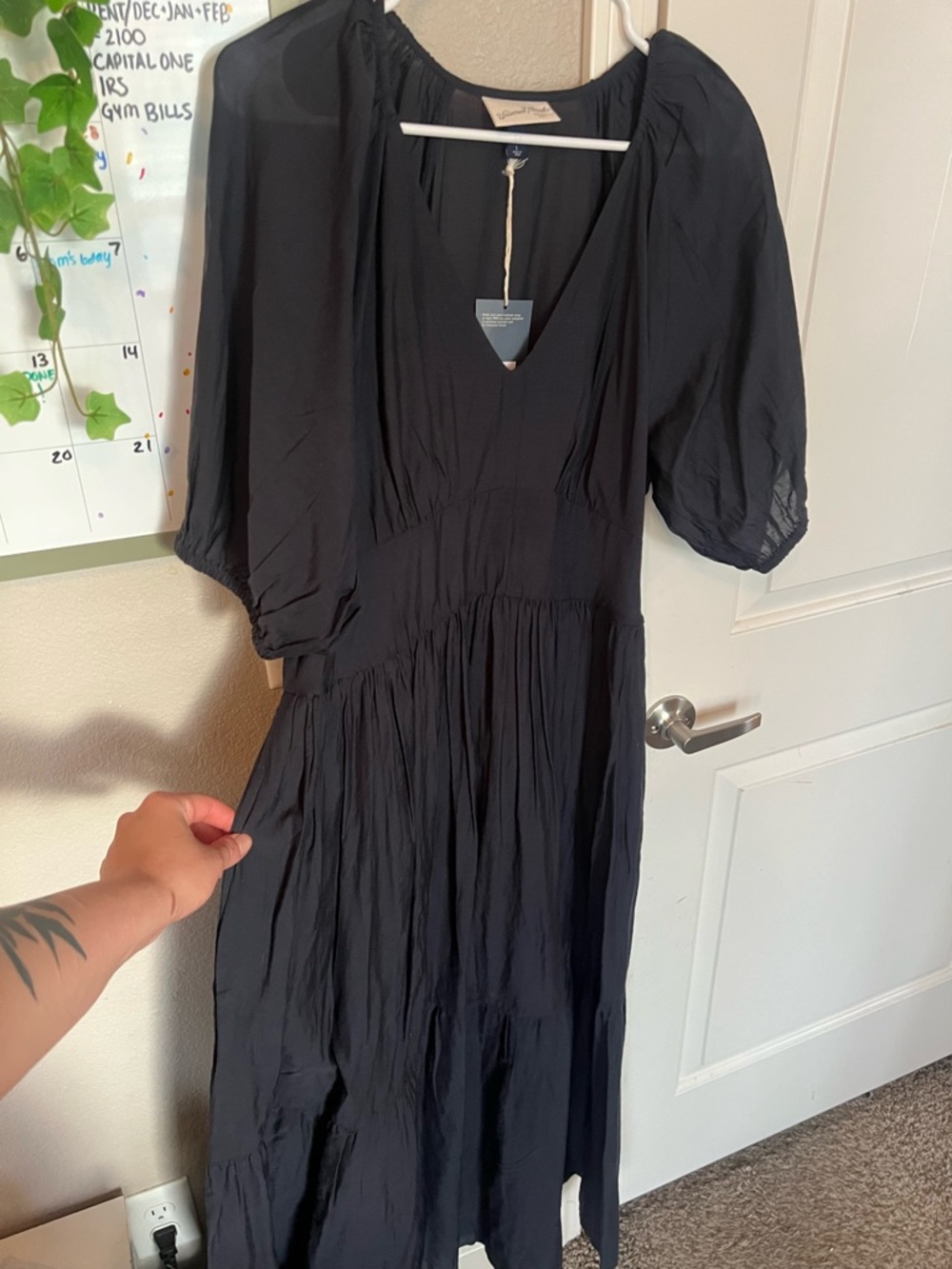 NWT Navy Blue V-Neck Tiered Midi Dress